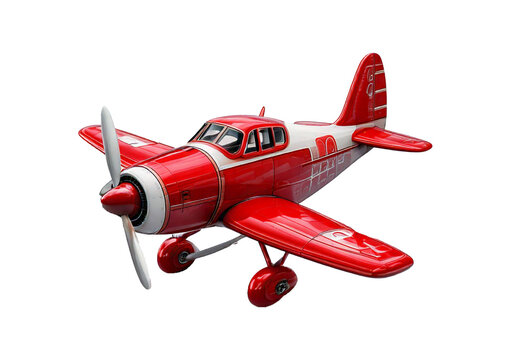 Red and white toy plane 3D isolated on transparent or white background