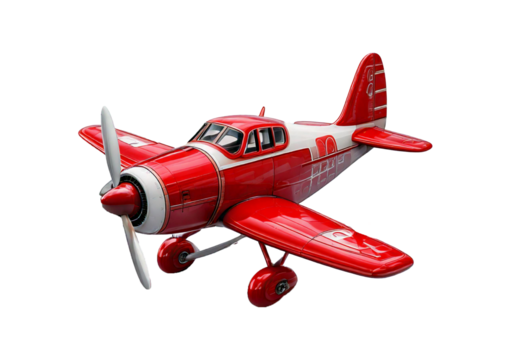 Red and white toy plane 3D isolated on transparent or white background