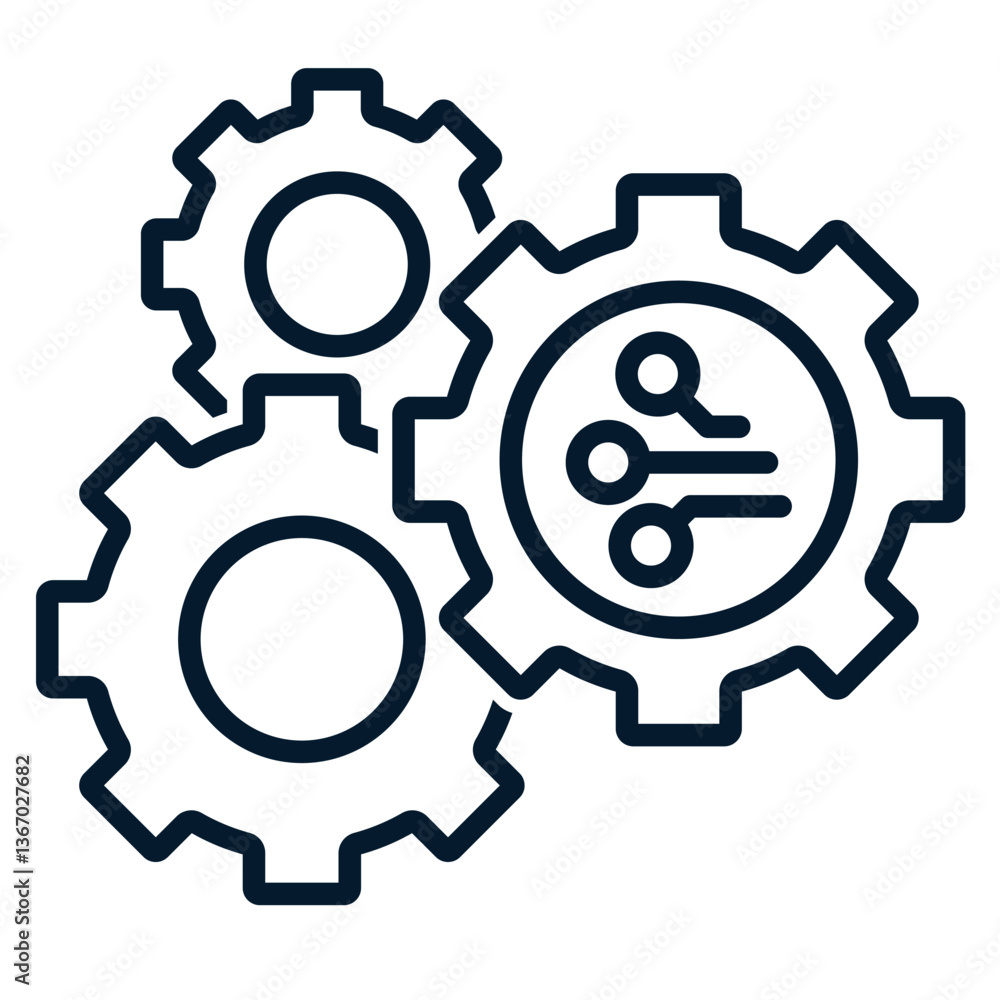 Poster concept of digital technologies in production. vector linear icon isolated on white background.