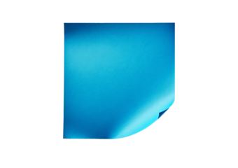 Blue sticky note with a folded corner, showcasing a smooth texture and vibrant color, isolated on transparent or white background