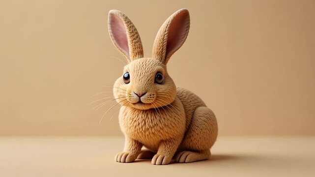 Light Brown Rabbit Figurine on Beige Background Showing Texture and Soft Lighting