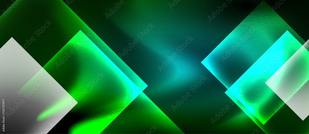 Poster glass squares with neon shiny light abstract background