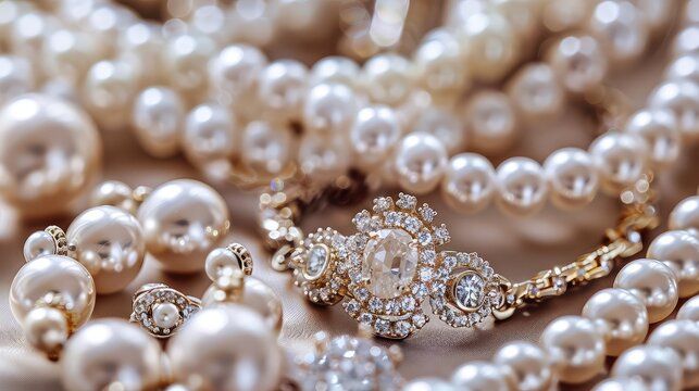 Elegant Pearl Jewelry with Diamond Accents Close-Up