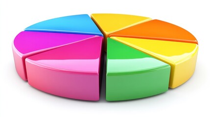 Obraz premium D pie chart with vibrant colored parts on a white background, clean and modern design