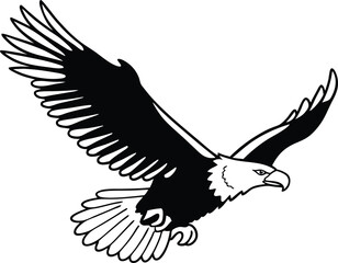 Black eagle silhouette vector illustration of a wild bird in flight with spread wings
