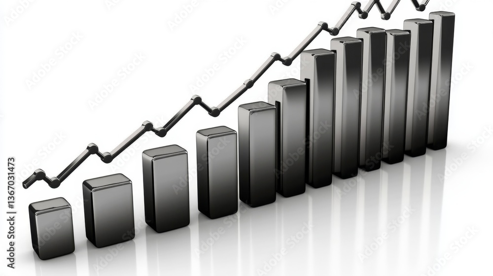 Aufkleber floating d bar chart with translucent columns and subtle reflections, isolated on light grey