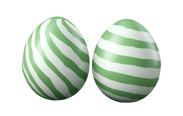 Obraz premium 3D realistic two green Easter eggs with white stripes, transparent background
