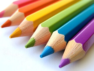 Vibrant Drawing Pencils Aligned on White Surface