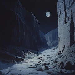 Eerie Canyon Under Moonlight Landscape Striking Cliffs Enshrouded in Shadow With Celestial Sphere