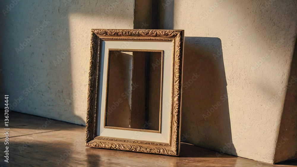 Poster empty picture frame casting shadows in soft sunlight