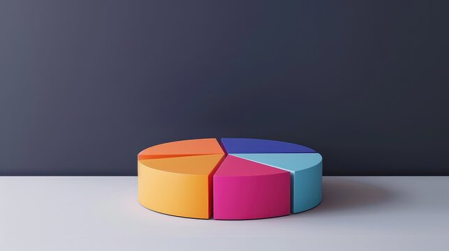 3D Colorful Pie Chart on Minimalist Background