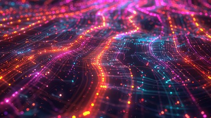 Fototapeta premium Glowing Neon Digital Waves in Futuristic Abstract Landscape