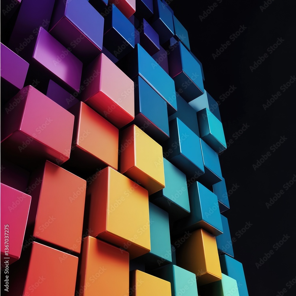 Poster vibrant cubes arranged in a three-dimensional pattern showcase a mix of colors, creating an eye-catc