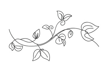 Elegant Line Art Botanical Vine Leaves, Twigs, and Floral Design © Rita