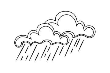 Rainy Clouds Sketch Simple Weather Drawing, Dark Line Art