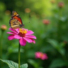 Fototapeta premium A butterfly perched on a flower petal, colorful, gentle, butterfly
