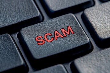 Keyboard Key Highlighting "Scam" in Red Text