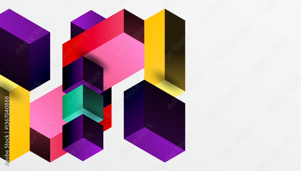 Poster Sleek abstract design featuring isometric 3D blocks in a clean, modern composition. Perfect for tech-inspired themes, with vibrant colors and geometric precision