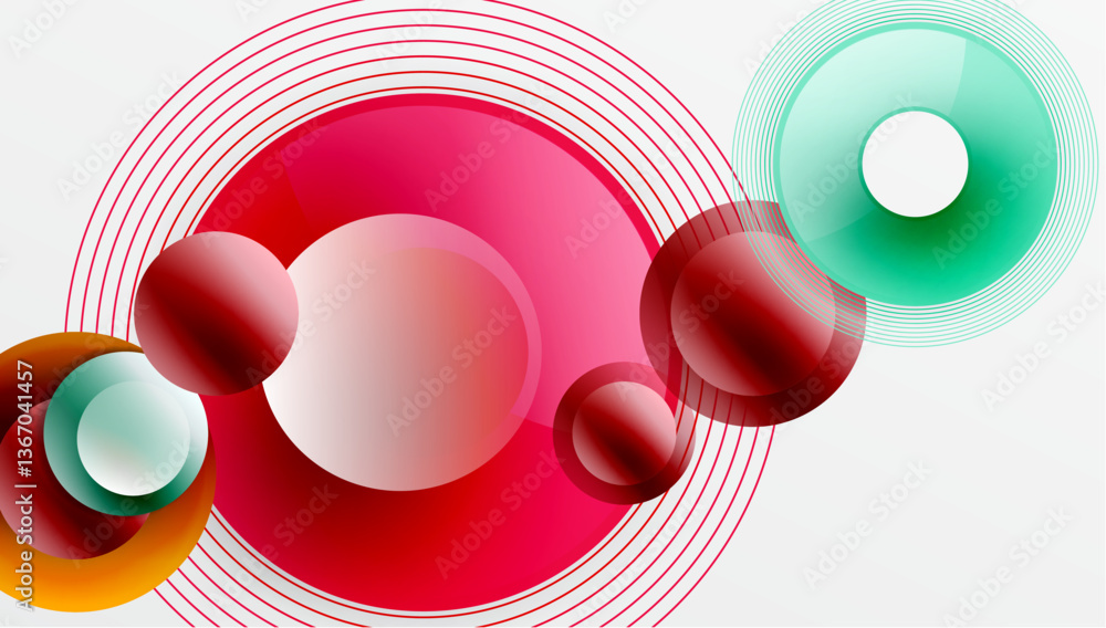 Poster Abstract composition of overlapping circles with smooth gradients and transparency effects. Clean and modern design emphasizing depth, symmetry, and a minimal aesthetic