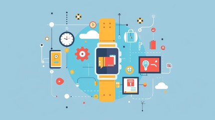 Smartwatch and IT Network Connectivity Concept Illustration
