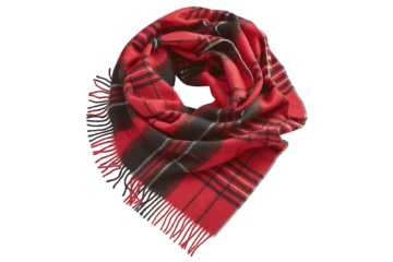 A Luxurious Red and Black Plaid Wool Scarf, Perfect for Winter isolated on transparent background 