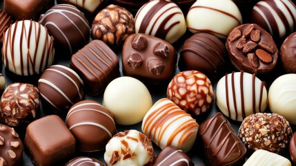Assorted gourmet chocolates with various textures and designs
