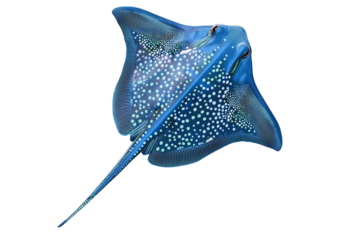 Blue spotted Stingray full body isolated on a transparent or white background