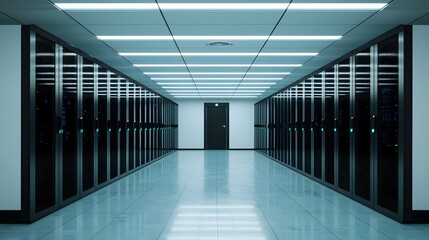 Fototapeta premium Modern Data Center Corridor with Rows of Server Racks