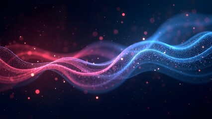 Obraz premium Abstract Wave of Particles - Energy Flow and Dynamic Design with Glowing Lights Background