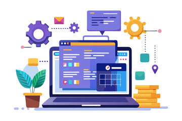 vector illustration of a laptop with icons