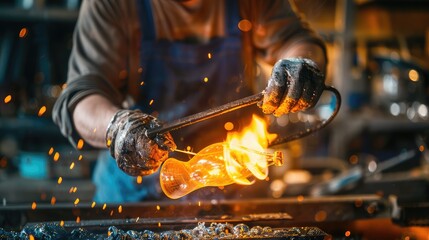 Glassblower Shaping Fiery Molten Glass with Precision