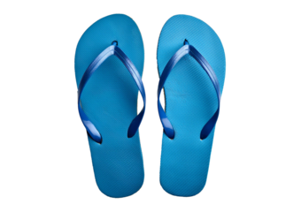 Blue Flip Flops, summer concept top view full length isolated on transparent or white background