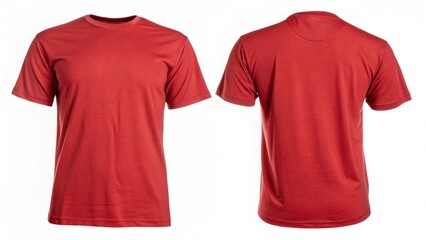 red t shirt front and back view, isolated on white background. Ready for your mock up design template