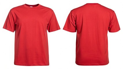 red t shirt front and back view, isolated on white background. Ready for your mock up design template