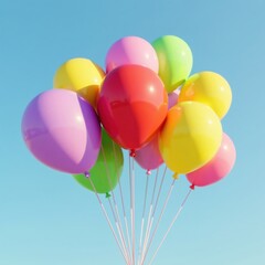 Group of colorful balloons floating in air, float, air