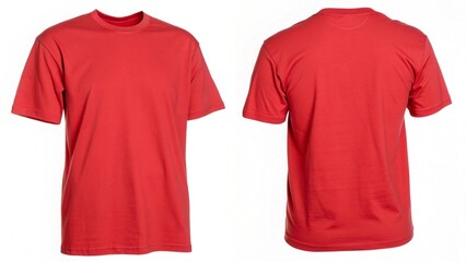 red t shirt front and back view, isolated on white background. Ready for your mock up design template