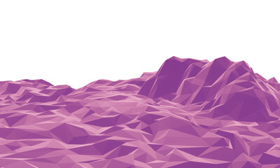 Low polygon pink stone mountain. Rock terrain.