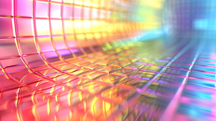 Abstract colorful futuristic tunnel with glowing neon lights and vibrant digital motion, high-energy cyberpunk aesthetic.