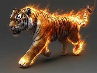 Fiery tiger running, digital art.