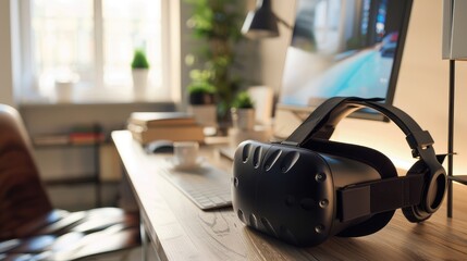 Virtual Reality Headset on a Modern Home Office Desk