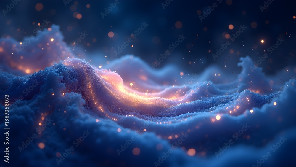 Poster abstract dreamscape: glowing clouds and sparkles in a celestial design