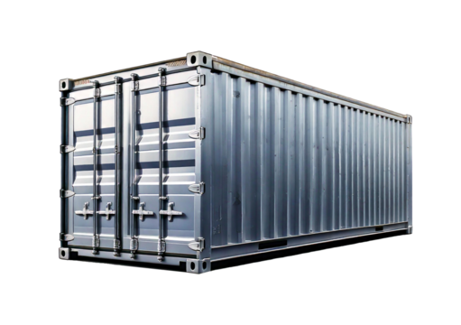 military Silver cargo container isolated on transparent or white background