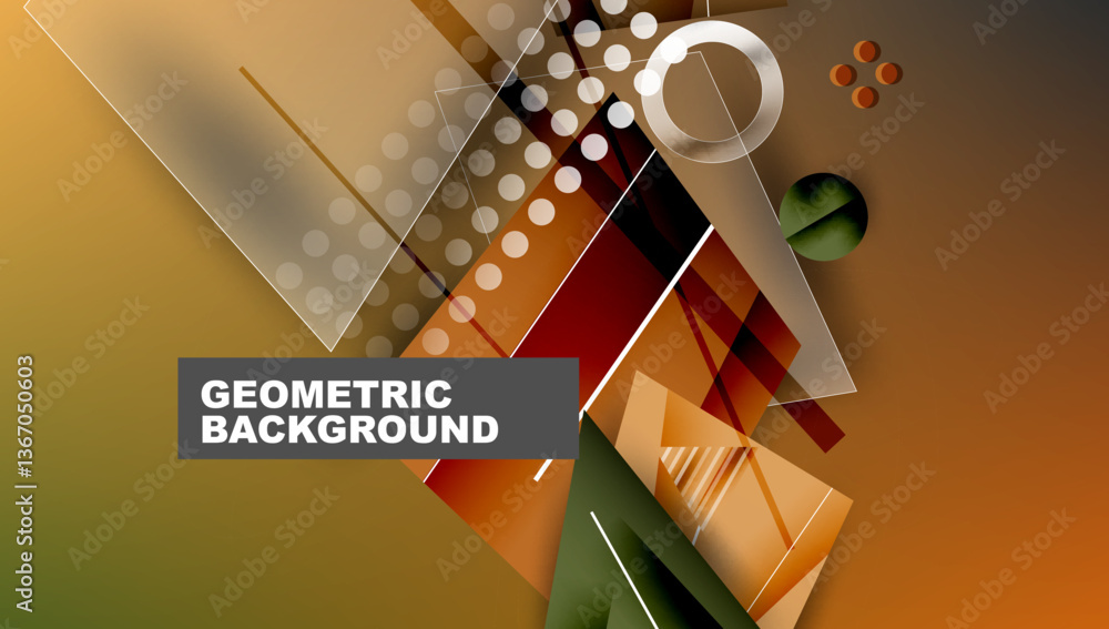 Poster abstract background - overlapping circles, rectangles, and triangles with vibrant gradients. semi-tr