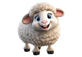 Cute 3d cartoon sheep smile isolated on a transparent or white background