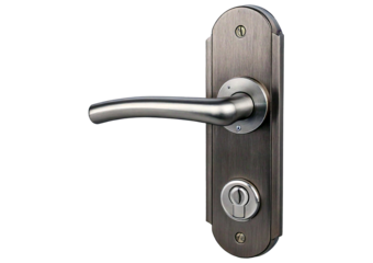 Modern door handle with keyhole lock isolated on transparent or white background