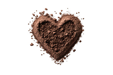 Cocoa powder heart shape on black background