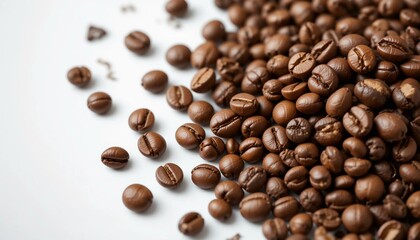 Naklejka premium Dark roasted coffee beans, a textured heap of brown seeds, evoke a rich espresso aroma