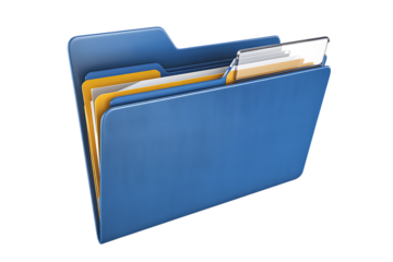 A Detailed Look at a Blue File Folder with Documents isolated on transparent background 