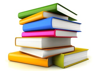 Neatly Stacked Colorful Hardcover Books on White Background