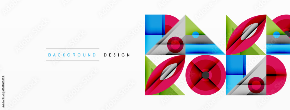Poster dynamic geometric composition with sharp angles, circular forms, and gradient colors